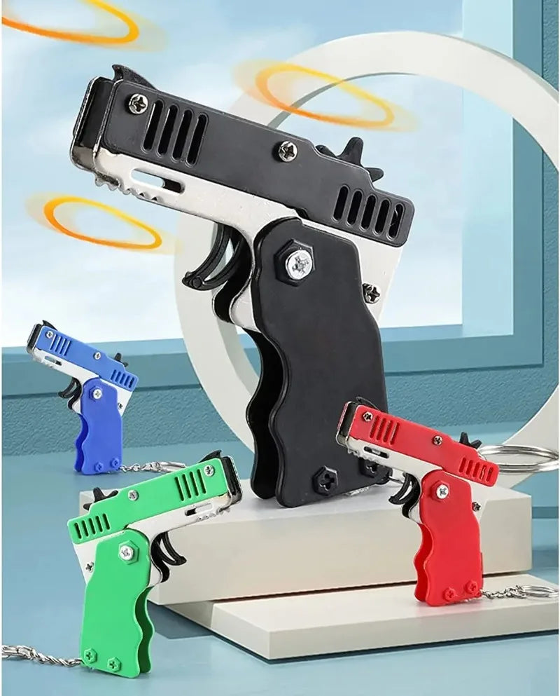 Folding Rubber Band Shooter Keychain Gun | 60-Piece Party Toy Set for Family Fun