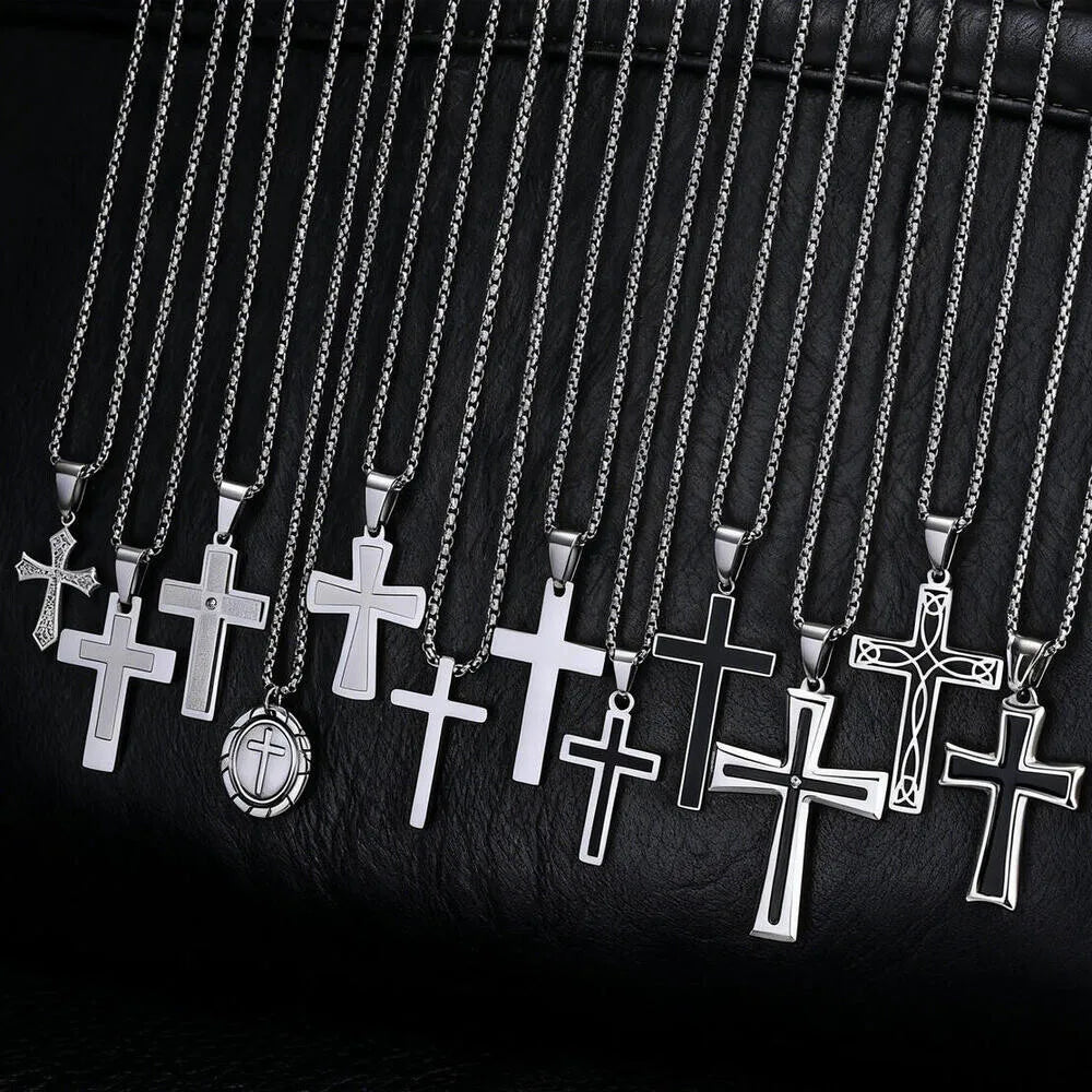 Plain Cross Necklace for Men and Boys | Stainless Steel Silver Tone Religious Jewelry