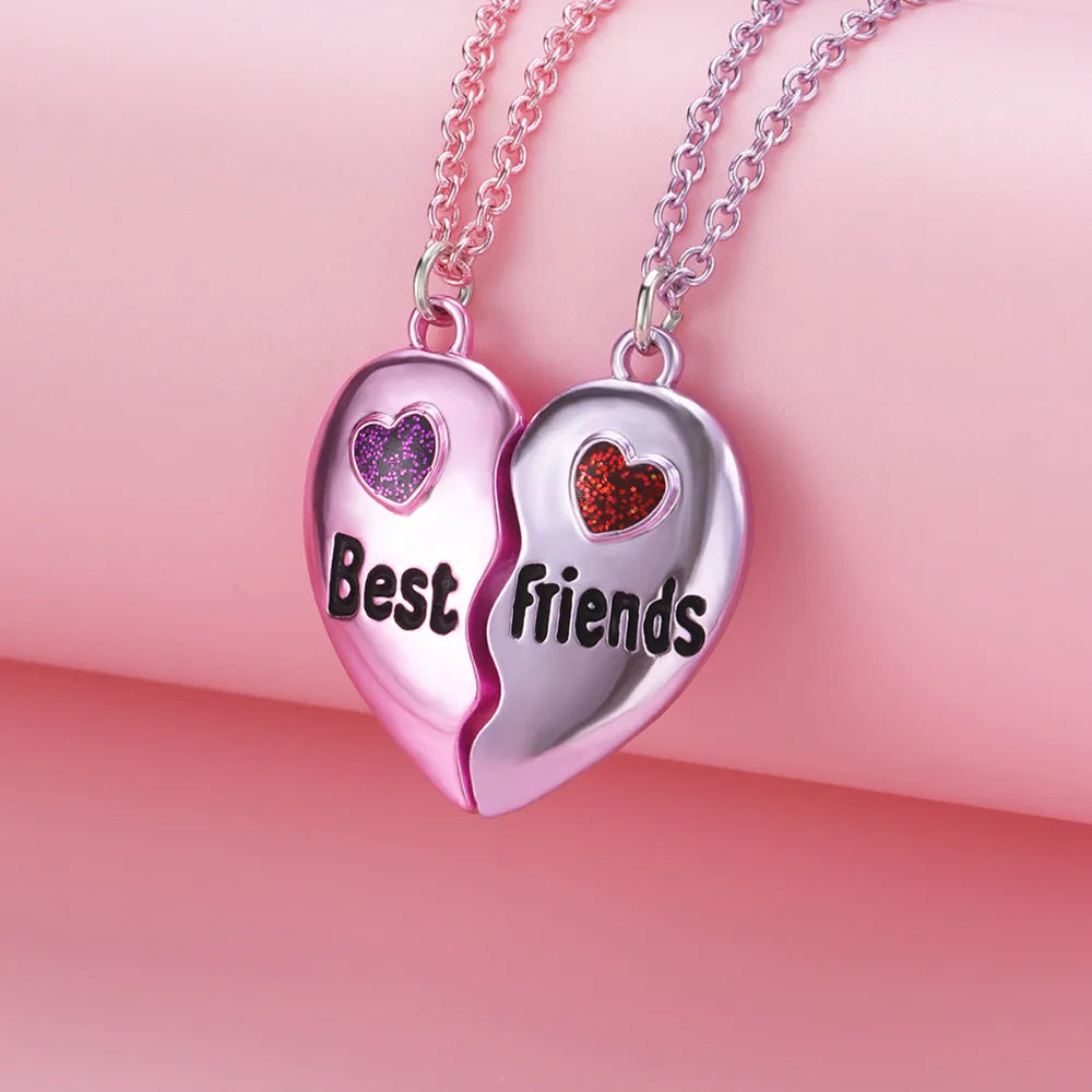 A Girl 2Pcs/set Multicolour Heart-shaped Stitching Best Friend Bestie Necklace BFF Friendship Jewelry Gifts for Girls