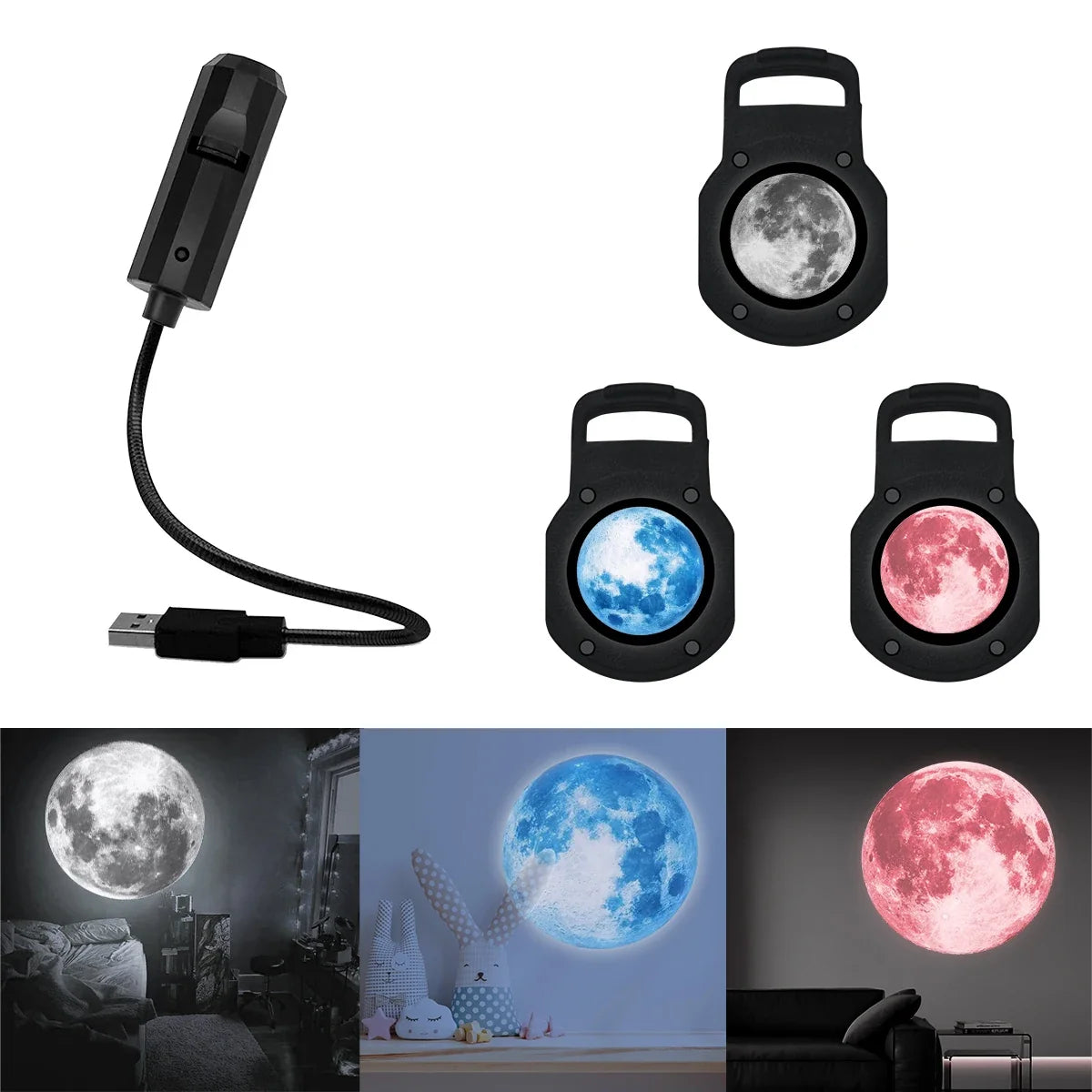 LED Starry Sky Projection Night Light | Three-Color Moon Atmosphere Lamp