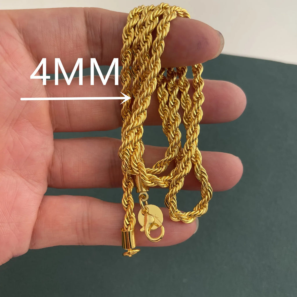 Andara 925 Sterling Silver 18K Gold Plated 4mm Twisted Rope Necklace | Unisex Minimalist Jewelry