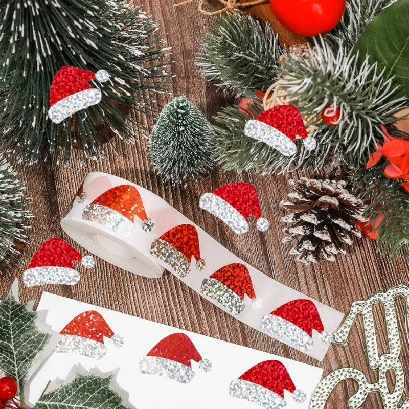 Christmas Hat Stickers | 500pcs Laser Gift Packaging Labels