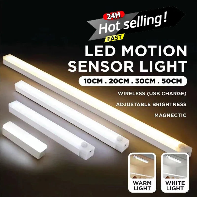 PIR Motion Sensor Rechargeable LED Night Light | Dimmable Magnetic Lamp for Closet Stairs Bar
