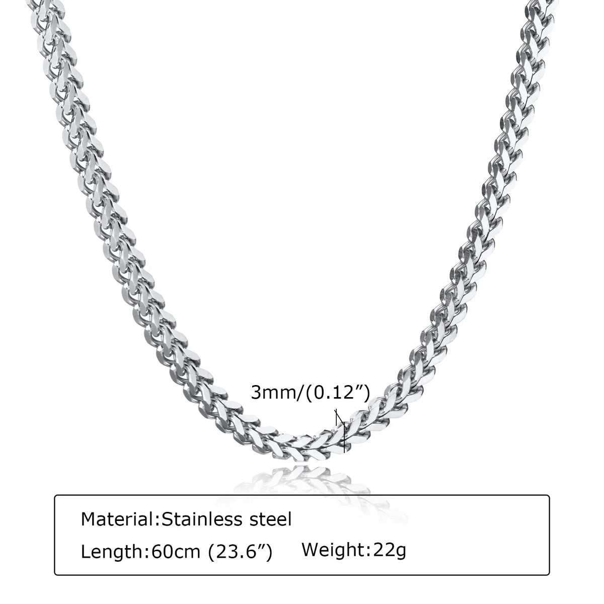 Men's Franco Chain Necklace | 3MM Thick Stainless Steel Gold Necklace