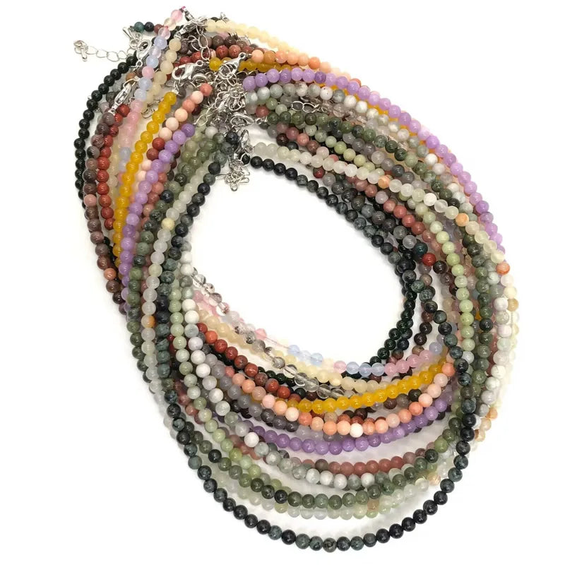 4mm Natural Stone Choker Necklace | Bohemian Crystal Collar Jewelry for Women