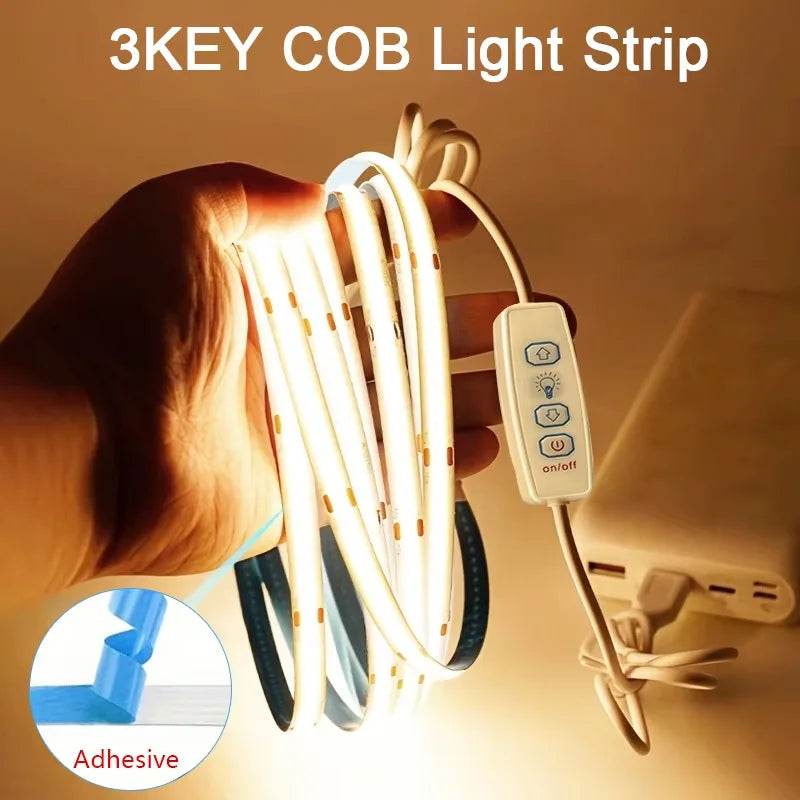 USB 5V COB LED Strip Lights | Dimmable 320 LEDs/m Flexible Strip for Kitchen Cabinet Mirror Bedroom