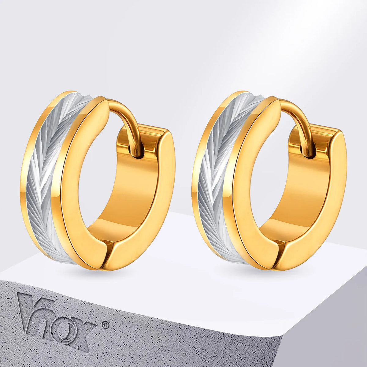 Vnox Stainless Steel Small Hoop Earrings for Men Women | Stylish Two-Tone Metal Huggies