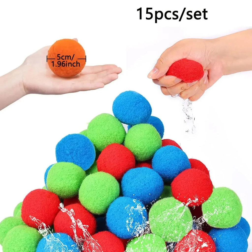 15pcs Reusable Sponge Water Balls | Colorful Splash Balloons for Pool and Summer Fun