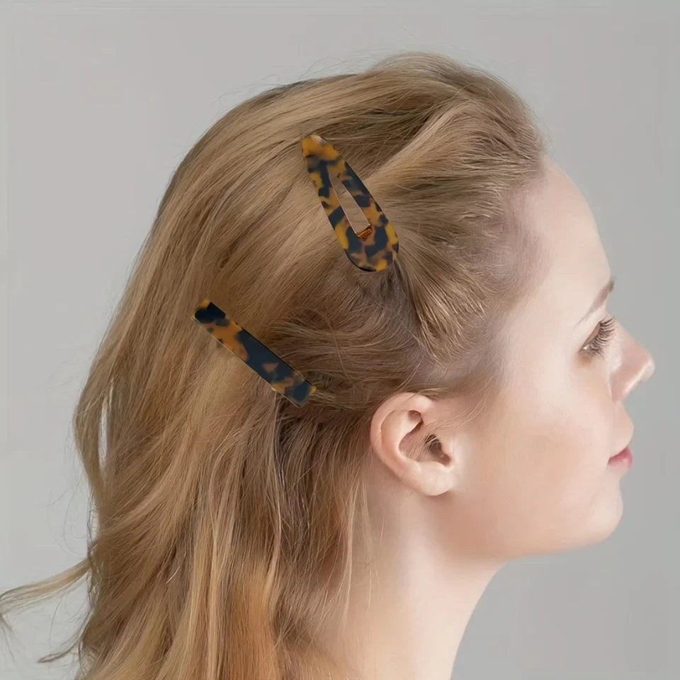 3pcs/set Acetate Hollow Water Drop Long Strip Hairpin Simple Duck Beak Clip Broken Hair Leopard Hair Clip Geometric Hairpin