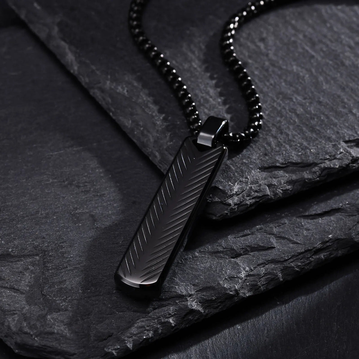 Vnox Stainless Steel Vertical Bar Pendant Necklace for Men | Black Silver Metal Collar Jewelry