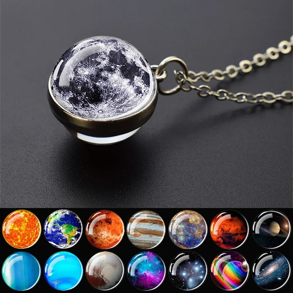 Solar System Glass Ball Pendant Necklace | Astronomy Galaxy Jewelry
