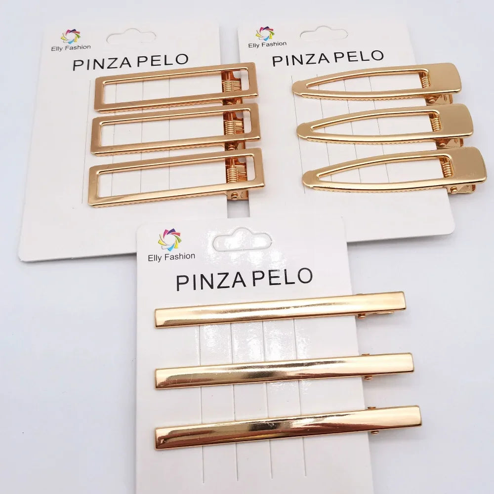 3Pcs/set Korean Metal Hairpins for Women Simple Hollow Out Bangs Side Clips Gold Color Hairgrip Broken Hair Accessories Headwear
