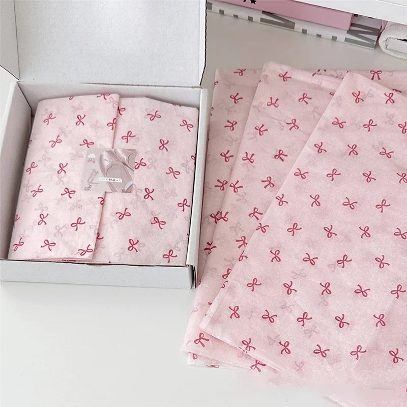 10 Pink Bow Snow Pear Wrapping Paper Sheets | Handmade Flower Bouquet Packaging