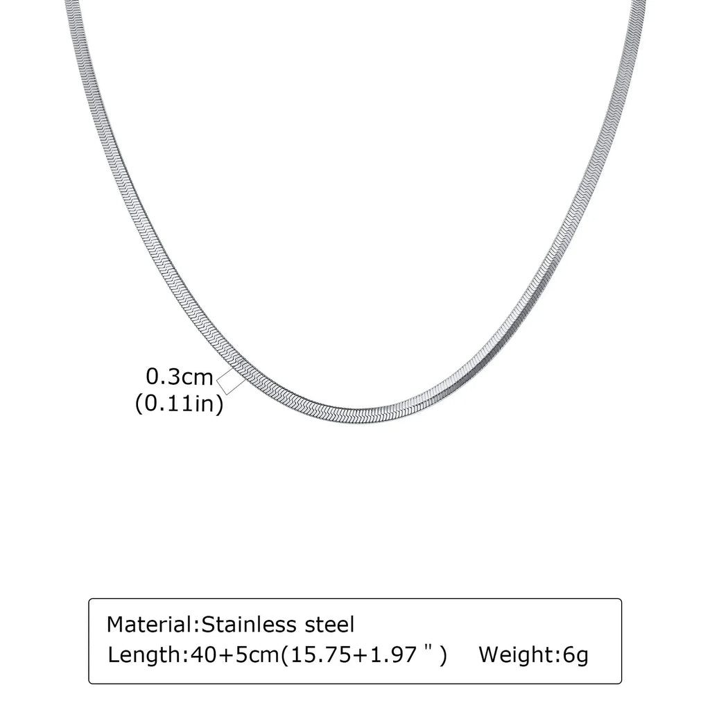 Stainless Steel Snake Chain Necklace for Women Men, Silver Color Herringbone Choker Flat Neck Chain 40-60cm Summer Jewelry