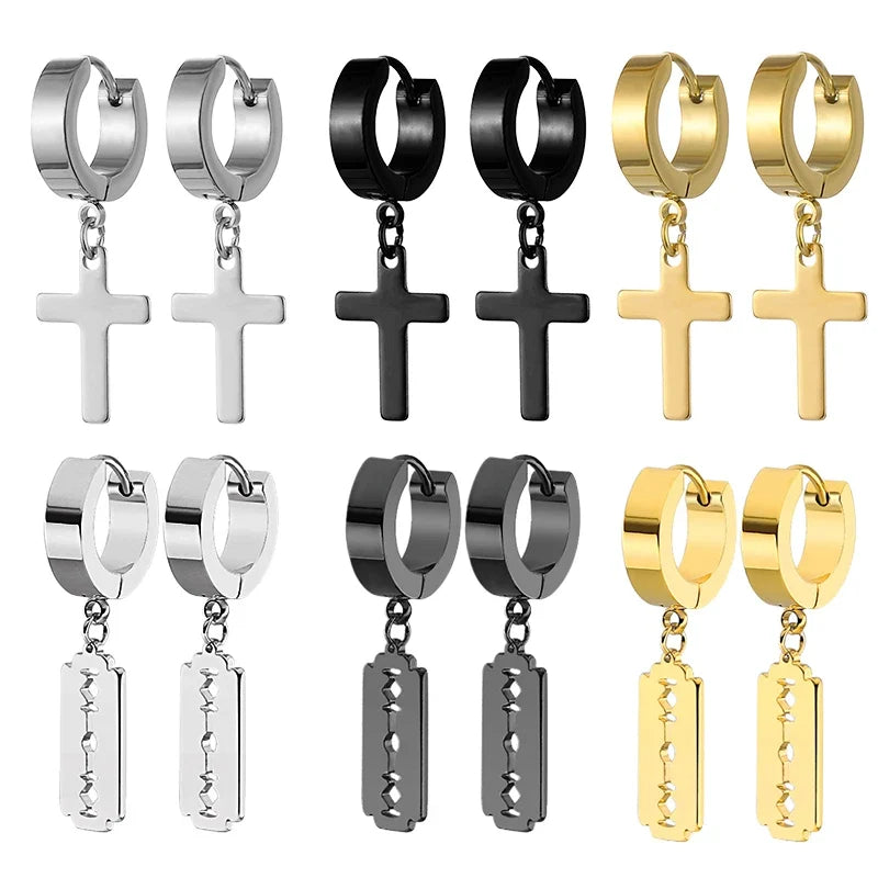 Black Cross Earrings for Men Women | Stainless Steel Punk Studs
