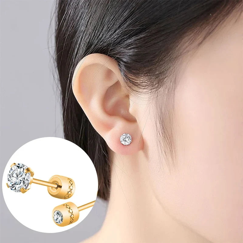 Stainless Steel Crystal Zircon Ear Studs | Hypoallergenic Tragus Cartilage Piercing Jewelry