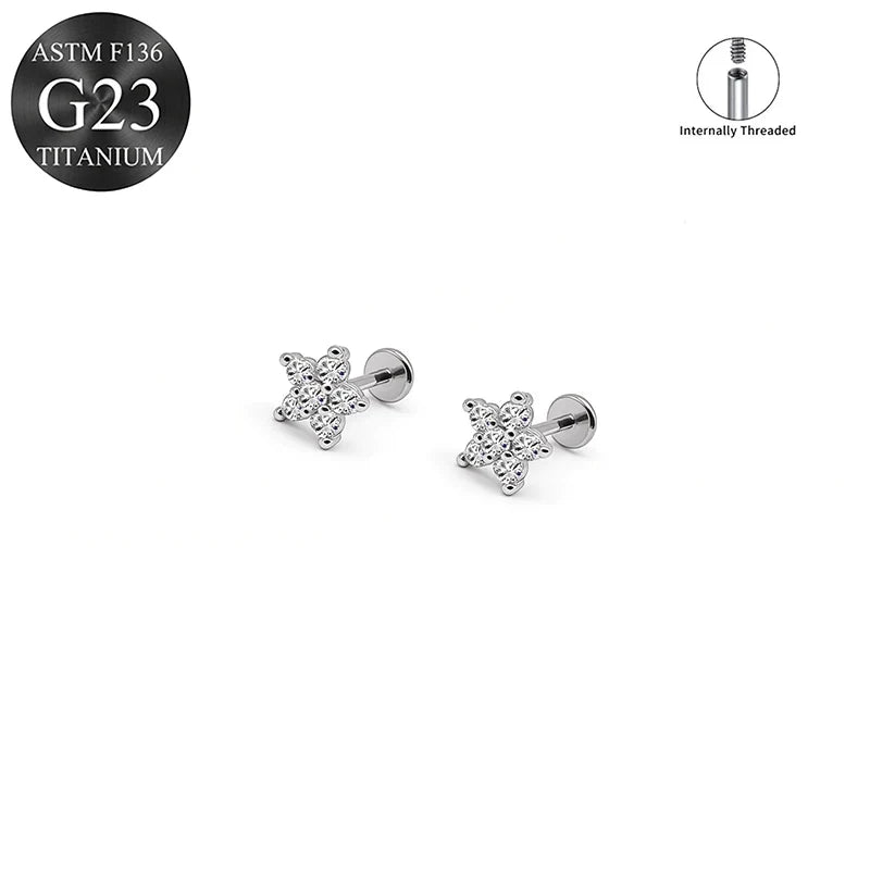 EVISPOL ASTM F136 G23 Titanium Tiny CZ Labret Lip Stud Earring for Women 16G Heart Cartilage Helix Tragus Conch Piercing Jewelry