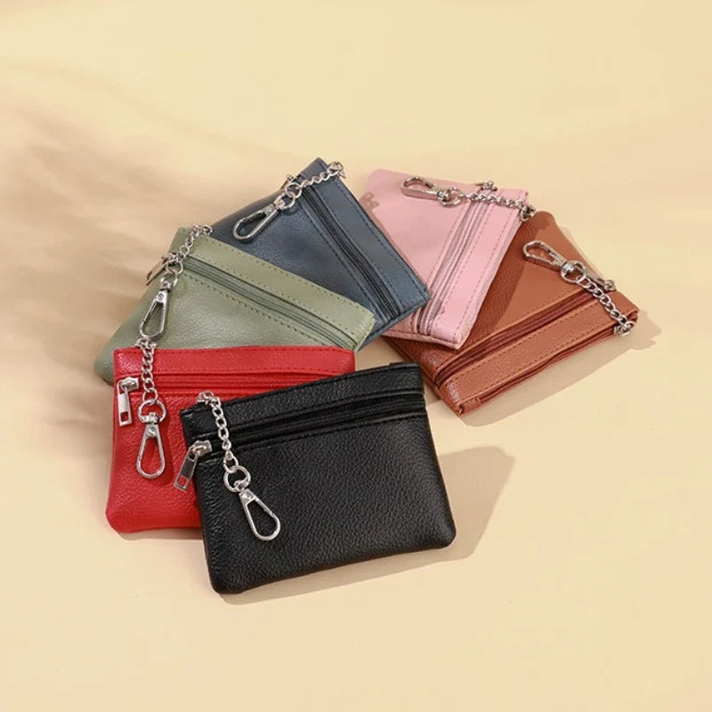 Mini Leather Card Wallet With Zipper | Compact Coin Purse for Women