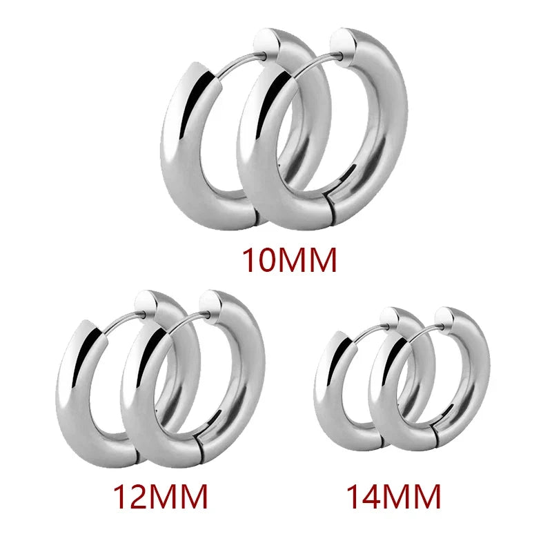 2pc Stainless Steel Small Hoop Earrings | Unisex Punk Hip Hop Huggie Earrings