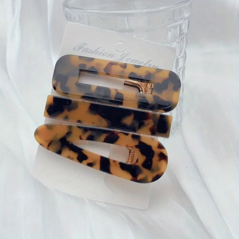 3pcs/set Acetate Hollow Water Drop Long Strip Hairpin Simple Duck Beak Clip Broken Hair Leopard Hair Clip Geometric Hairpin