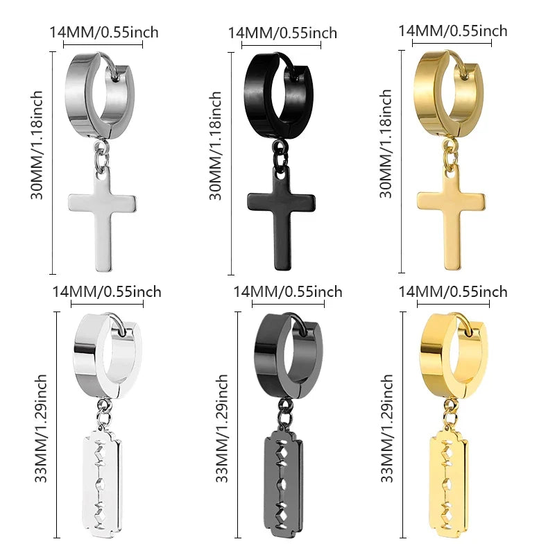 Black Cross Earrings for Men Women | Stainless Steel Punk Studs