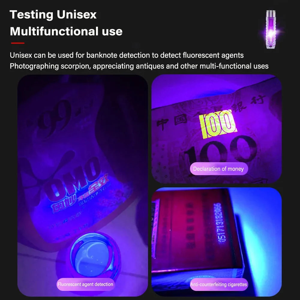 Mini EDC LED Flashlight | Portable Keychain Light with Magnetic Base and UV Lamp