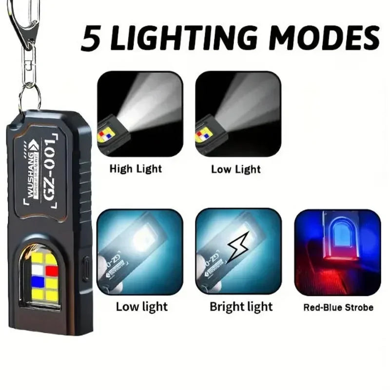 USB Rechargeable Magnetic Keychain Flashlight | 5 Light Modes Hands-Free LED Headlamp