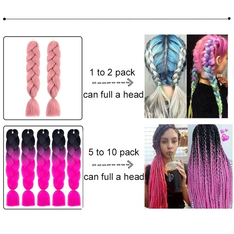 24-Inch Yaki Braids Ombre Jumbo Braiding Hair | Green Synthetic Hair Extensions for DIY Styles