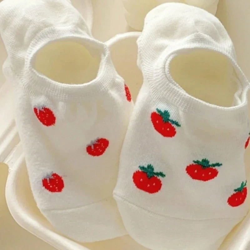 Cherry Print No-Show Boat Socks | Women's Thin Breathable Summer Socks
