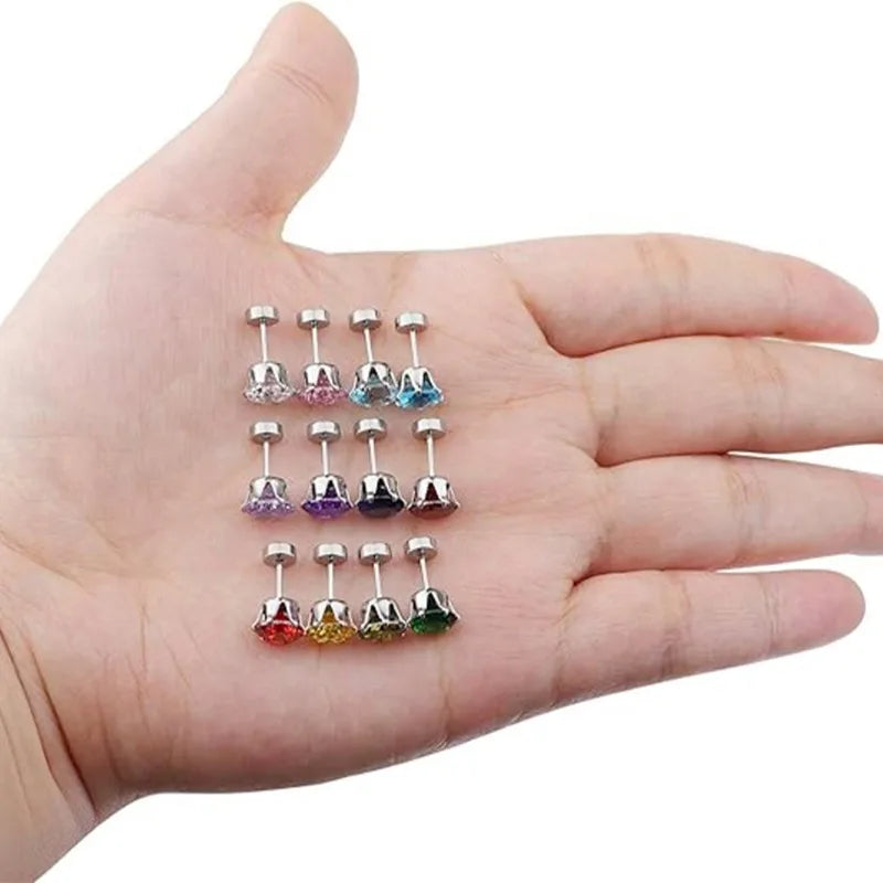 2pcs 20G Hypoallergenic Stud Earrings for Women Men, Stainless Steel Flatback Earrings Cubic Zirconia Earring Piercing Jewelry