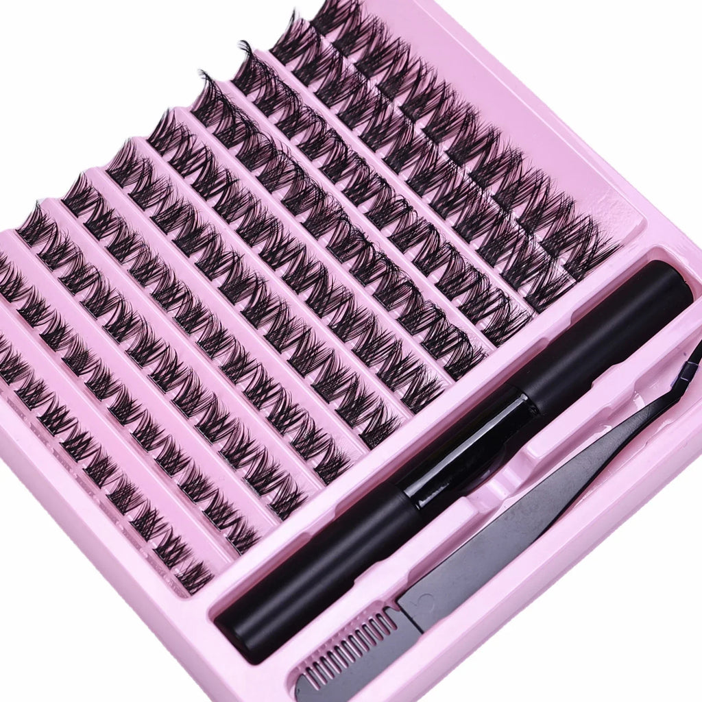 Wispy D Curl Cluster Lashes DIY Complete Kit with Bond & Tweezers Soft Natural Nude Daily & Dramatic Cosplay Eye Looks