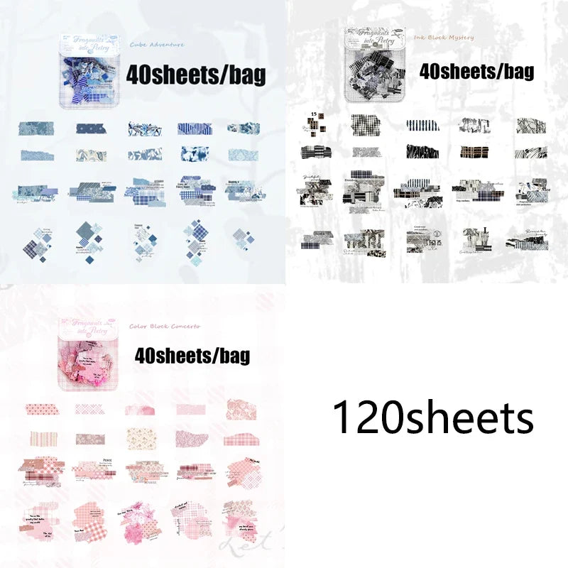 Fragmented Verse Patchwork Fabric PET Sticker Pack | 120pcs DIY Craft Stickers