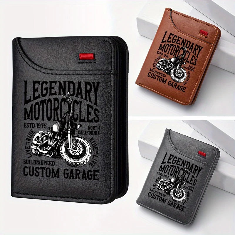 Men's Retro Faux Leather Wallet | Vintage Motorcycle Style Slim Business Card Holder