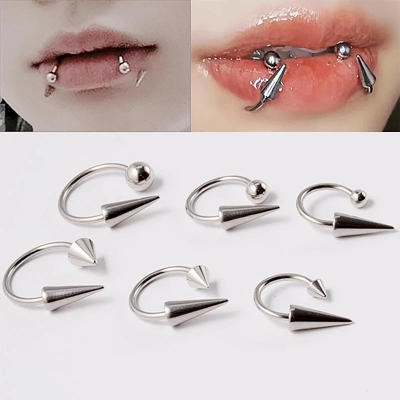 16G Stainless Steel Cone Septum Ring Horseshoe Nose Piercing Spike Lip Tragus Helix Earring - Body Jewelry Gift