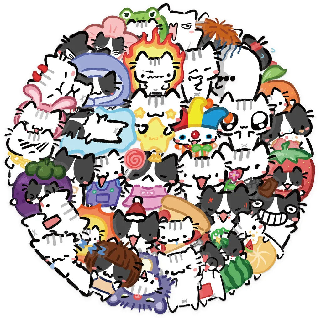 54pcs Transparent Cartoon Cat Stickers | Waterproof PET Decals for Guitar & Journals