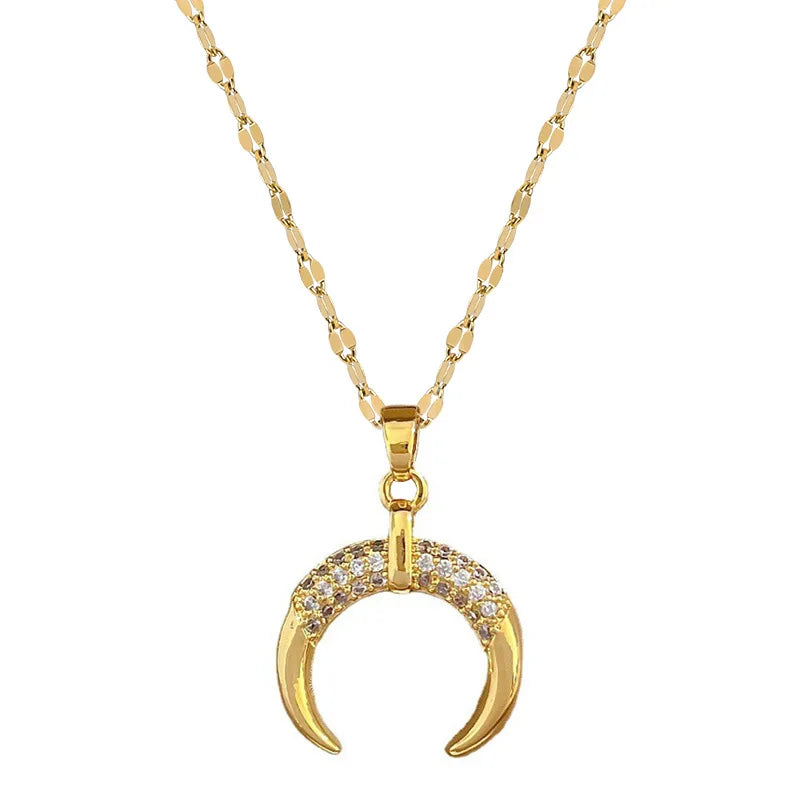 Crescent Moon Pendant Necklace | Vintage Stainless Steel Choker for Women