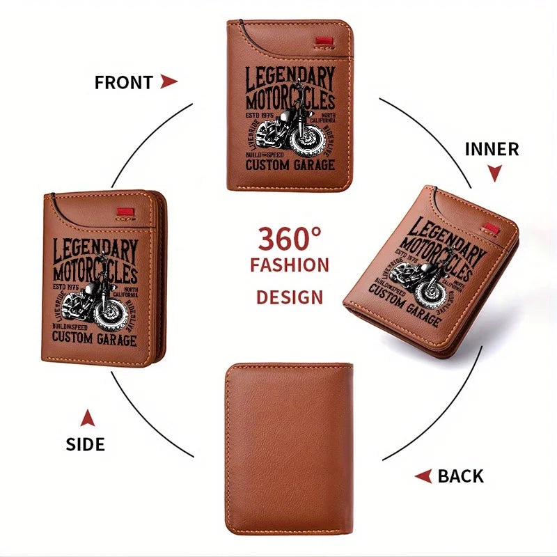 Men's Retro Faux Leather Wallet | Vintage Motorcycle Style Slim Business Card Holder