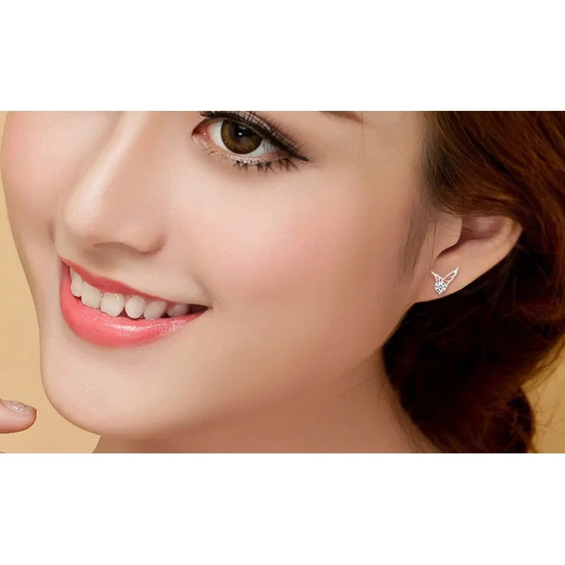 925 Sterling Silver Angel Wings Zircon Stud Earrings | Luxury Women's Designer Jewelry