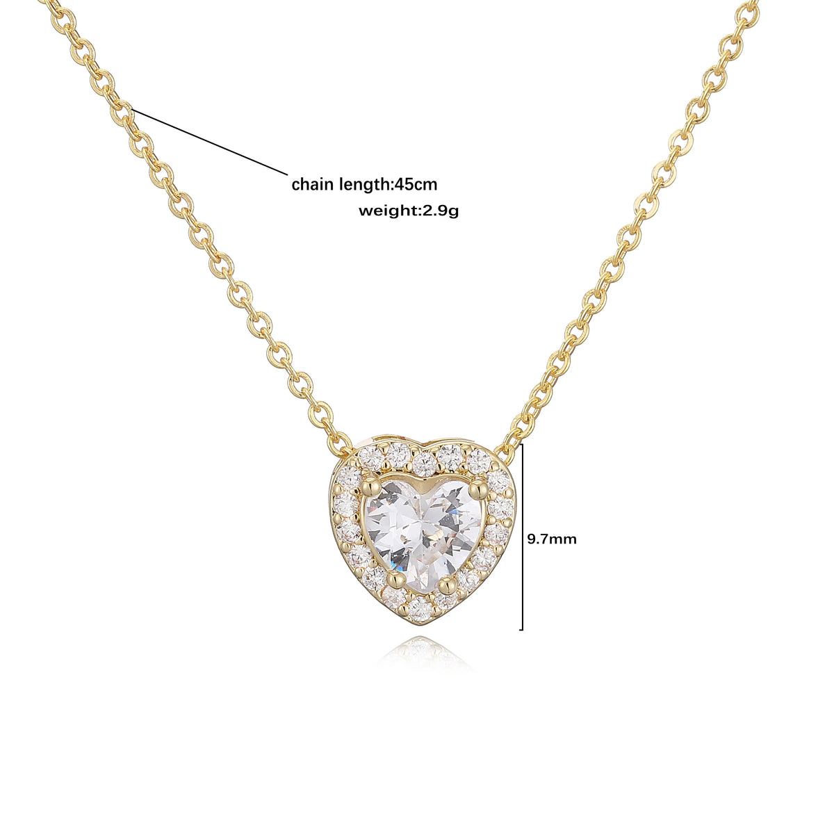 HECHENG Luxury Colored Crystal Heart Pendant Ocean Heart Necklace Brass Golden Plated Material Women's Wedding Necklace