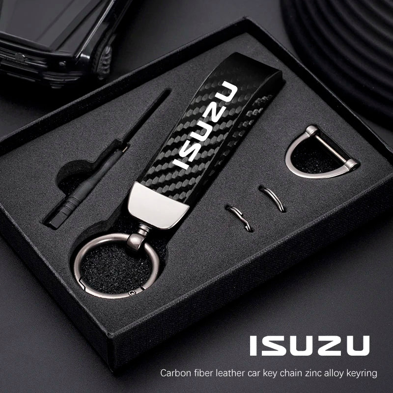 Isuzu Dmax Keychain with Microfiber Leather | Carbon Fiber Style Key Ring