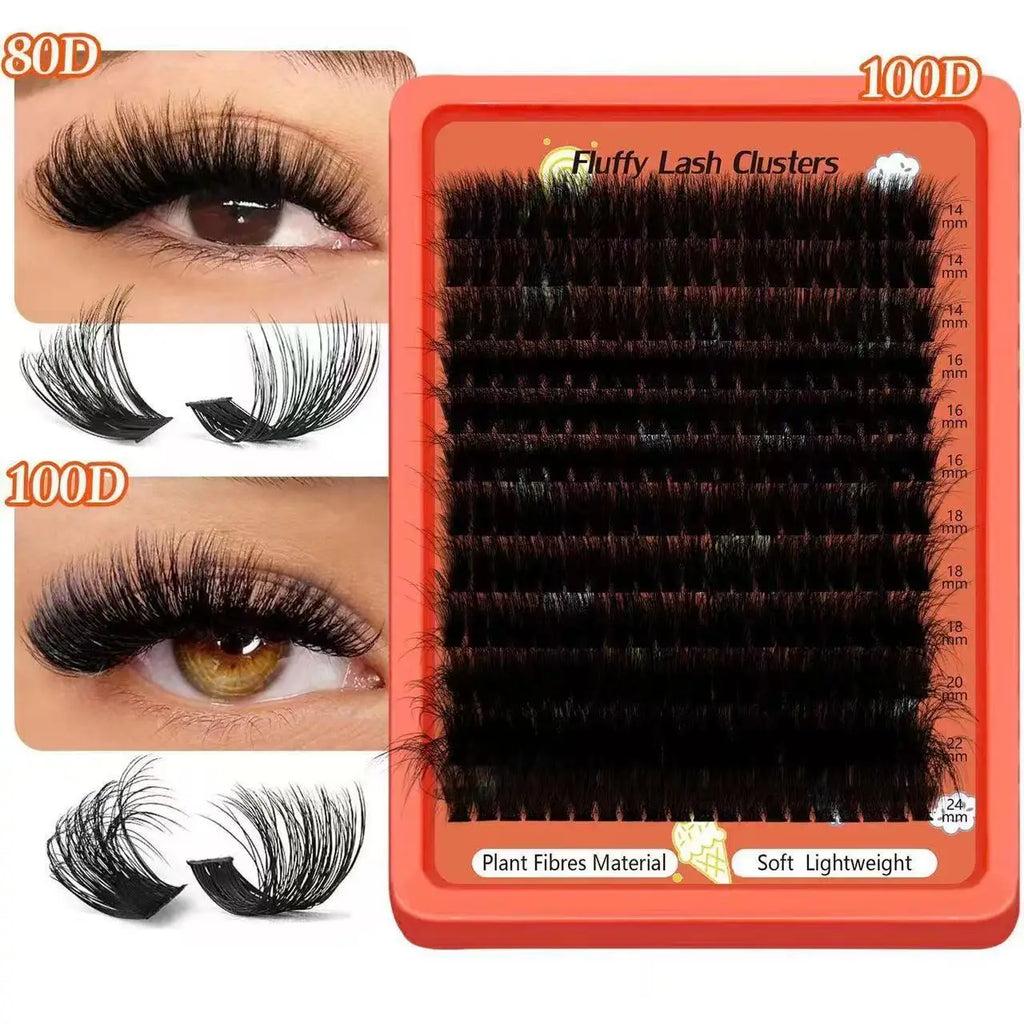 80D-100D 8D Fluffy Cluster Lash Extensions D Curl Mixed Tray Soft Reusable DIY Individual Lashes For Home Beginners