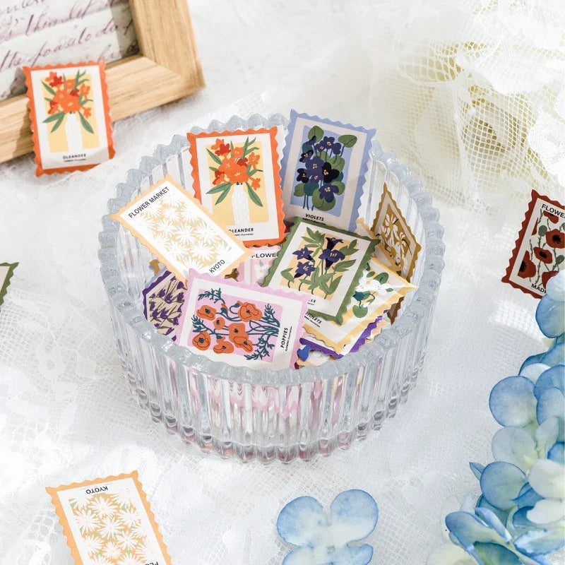 Flower Post Office Decorative Sticker Set | 46pcs Paper Stickers for Scrapbooking and Journaling