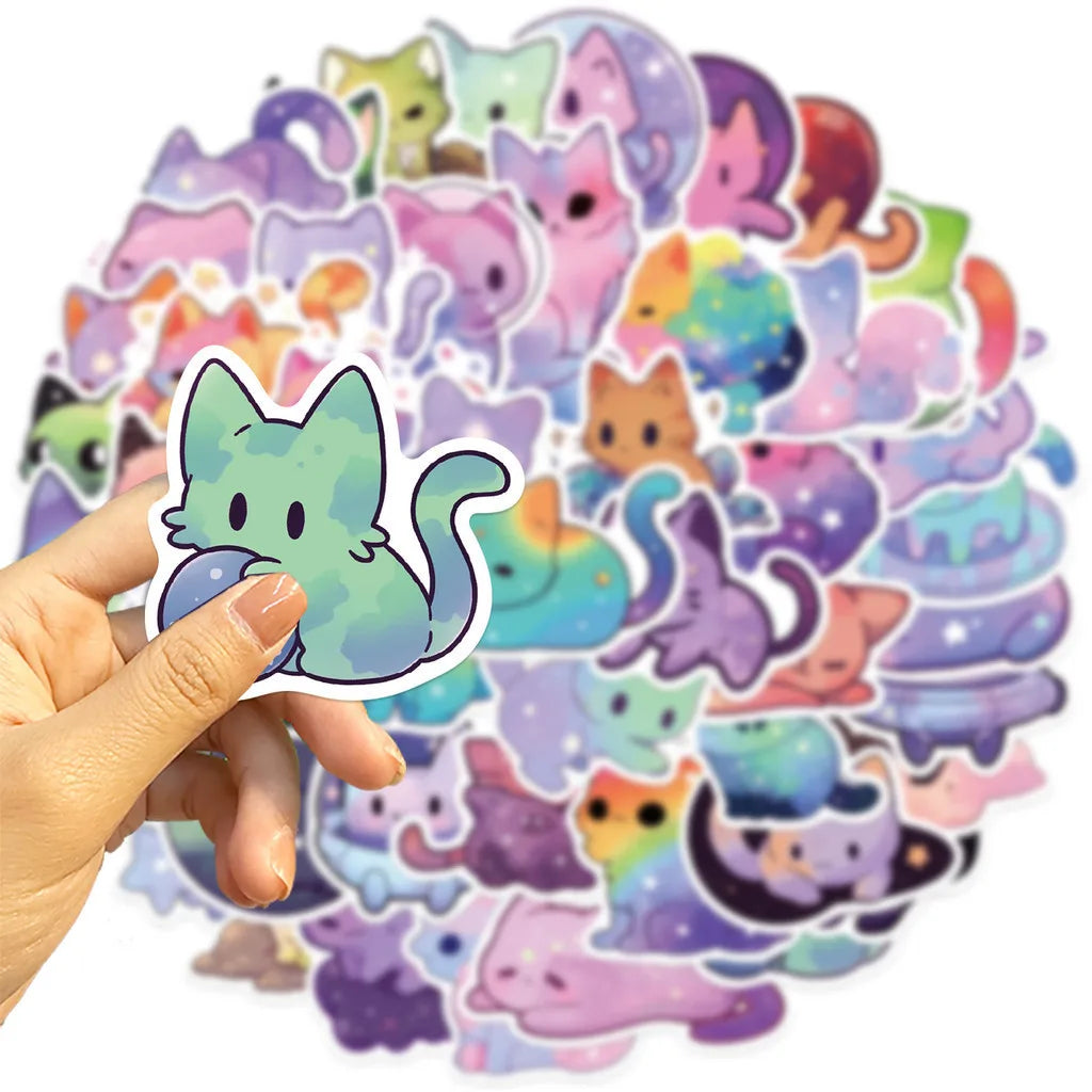 50PCS Colorful Starry Sky Cat Waterproof Graffiti Stickers | Decals for Helmet, Bicycle, Laptop, and More