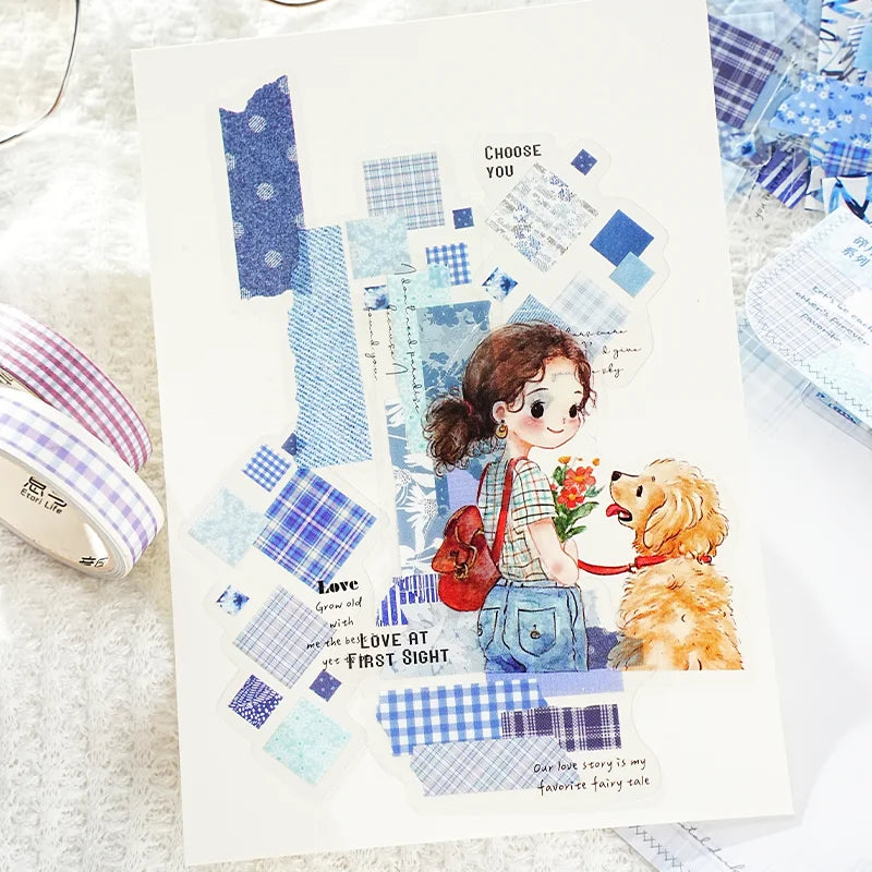Fragmented Verse Patchwork Fabric PET Sticker Pack | 120pcs DIY Craft Stickers