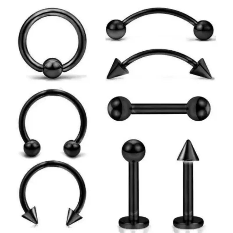 8Pcs Stainless Steel Eyebrow Rings, Lip Ring Nose Hoop Tongue Ring Septum Nose Piercing Jewelry Cartilage Tragus Earrings