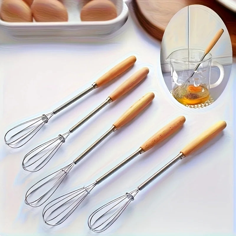 1pc/3pcs Set of Whisks with Solid Wood Handles | Stainless Steel Kitchen Whisk and Cream Mixer