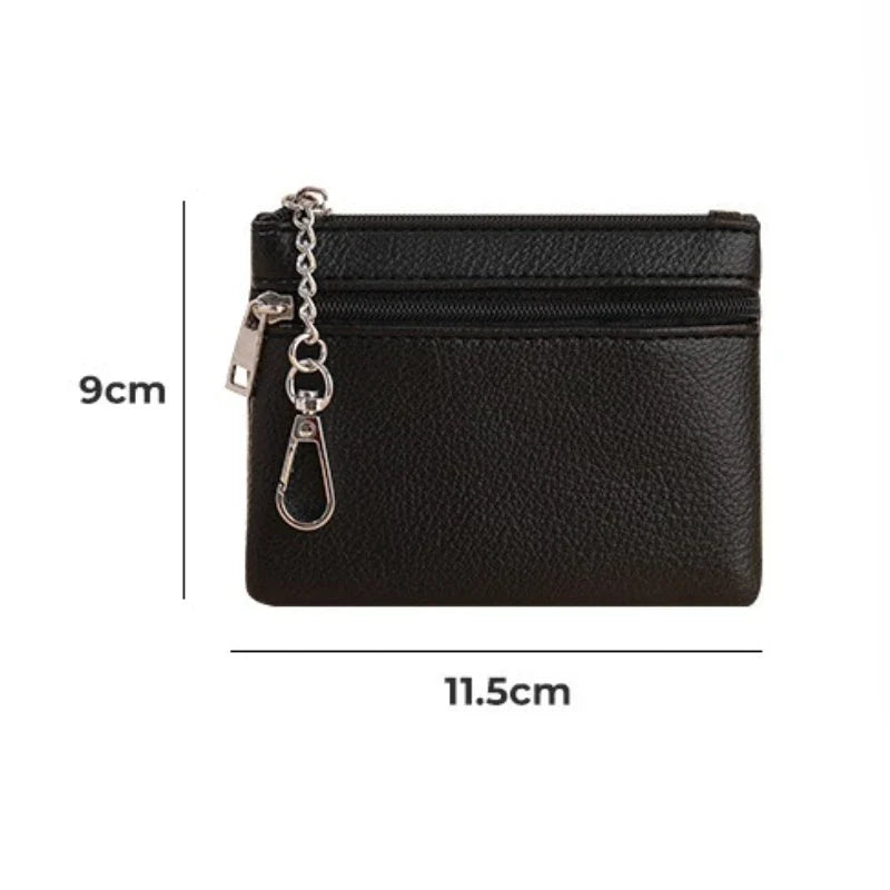 Mini Leather Card Holder Wallet | Compact Zipper Coin Purse for Women