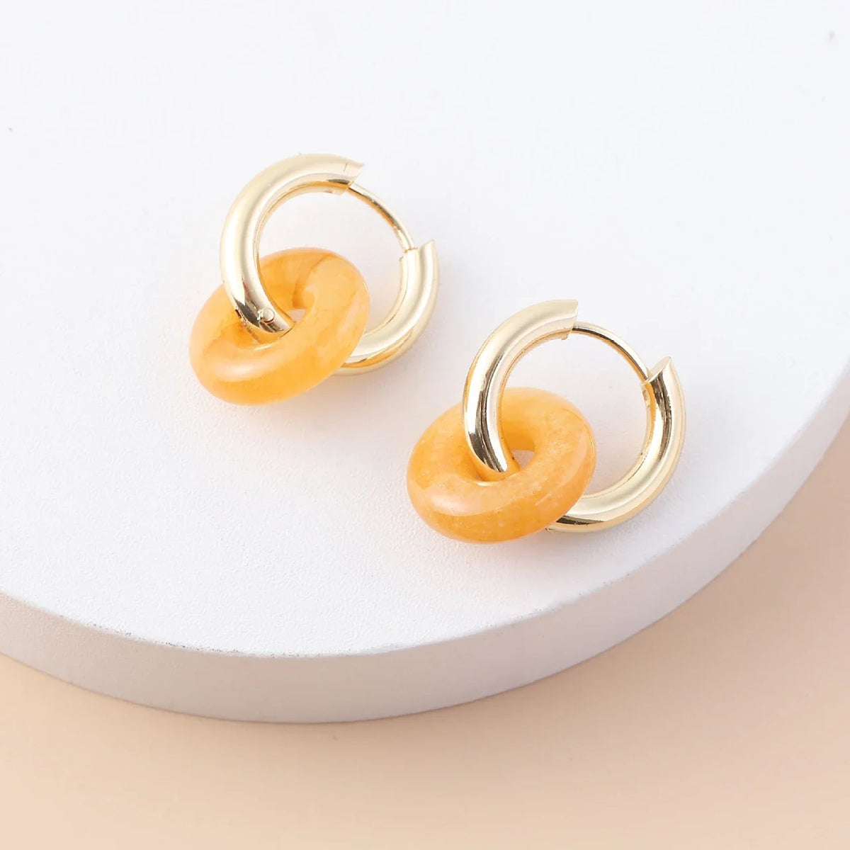 Natural Stone Double Hoop Earrings | Crystal Circle Dangle Drops for Women