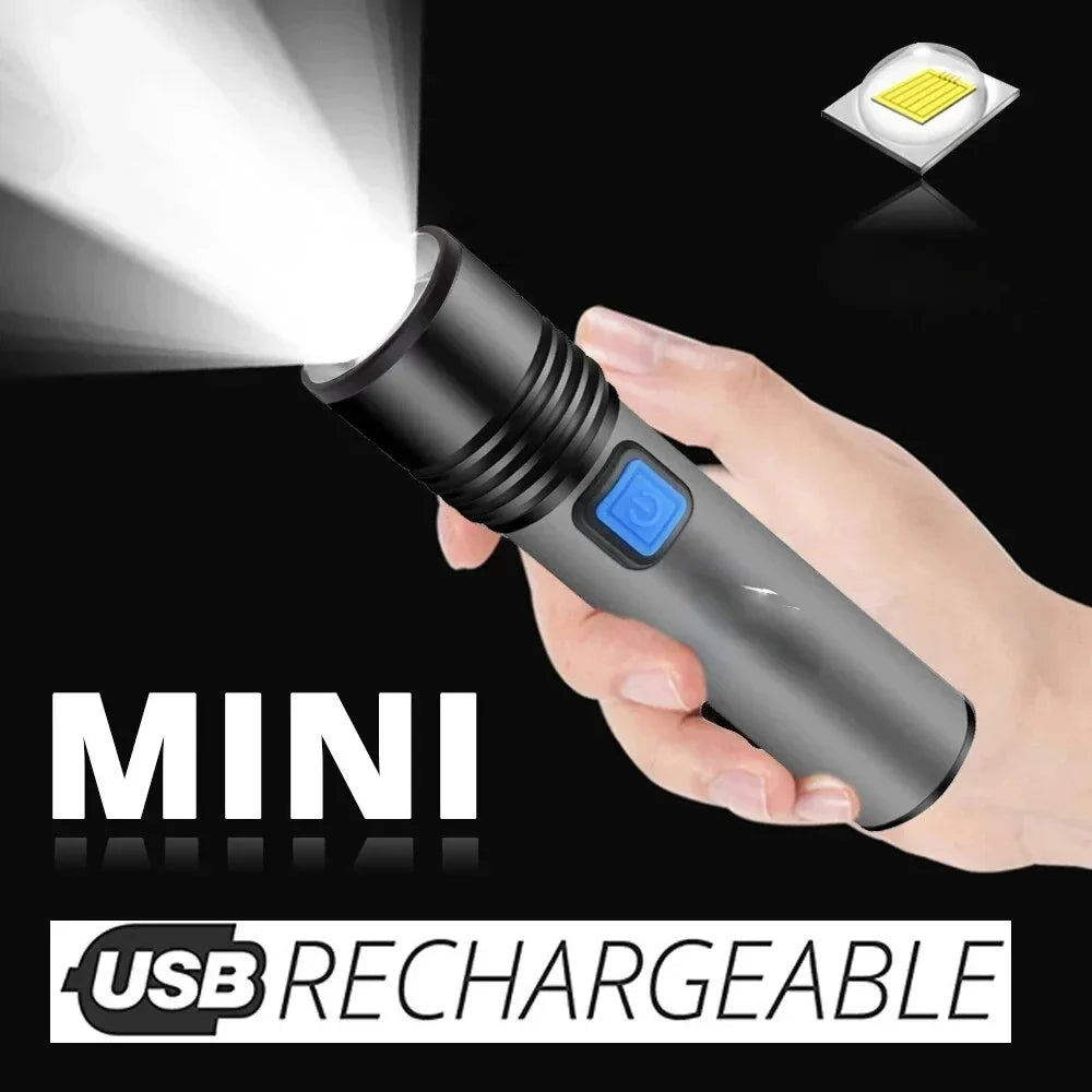USB Rechargeable LED Flashlight | 1200mAh Waterproof Zoomable Camping Light