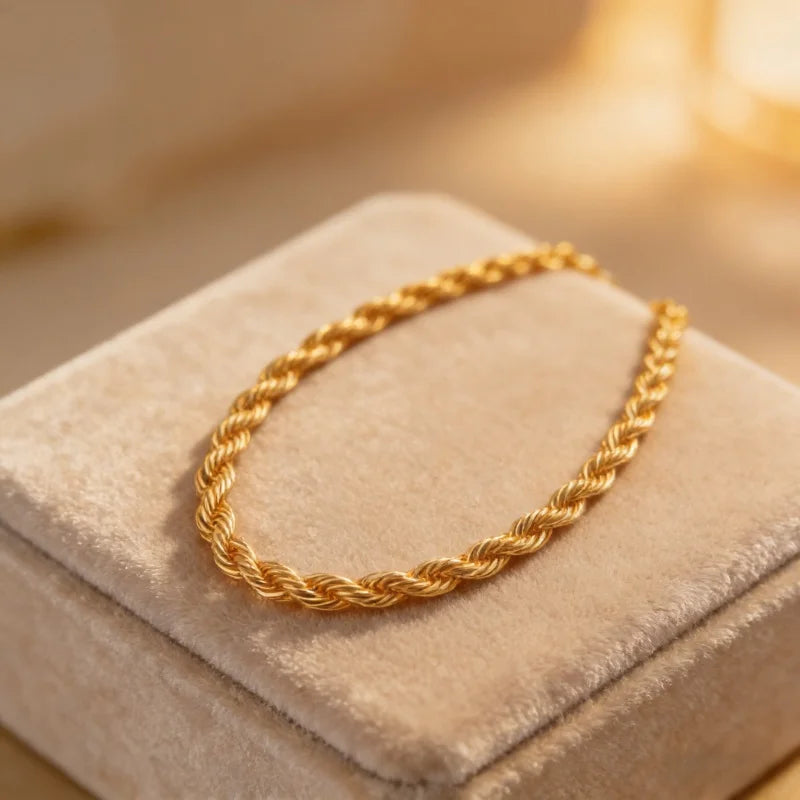 Andara 925 Sterling Silver 18K Gold Plated 4mm Twisted Rope Necklace | Unisex Minimalist Jewelry